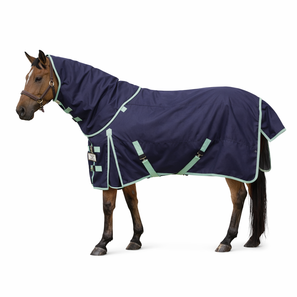 All Weather Ripstop Horse Blanket — Navy & Mint
