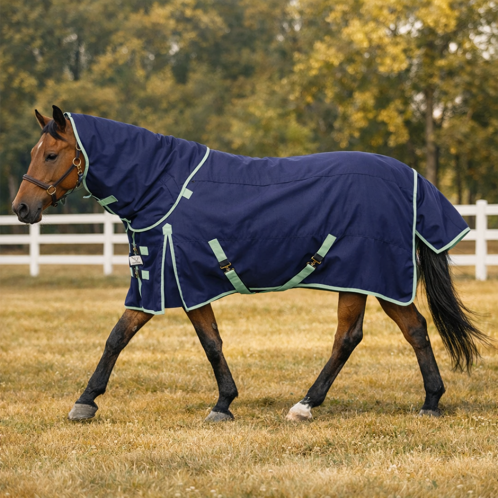All Weather Ripstop Horse Blanket — Navy & Mint