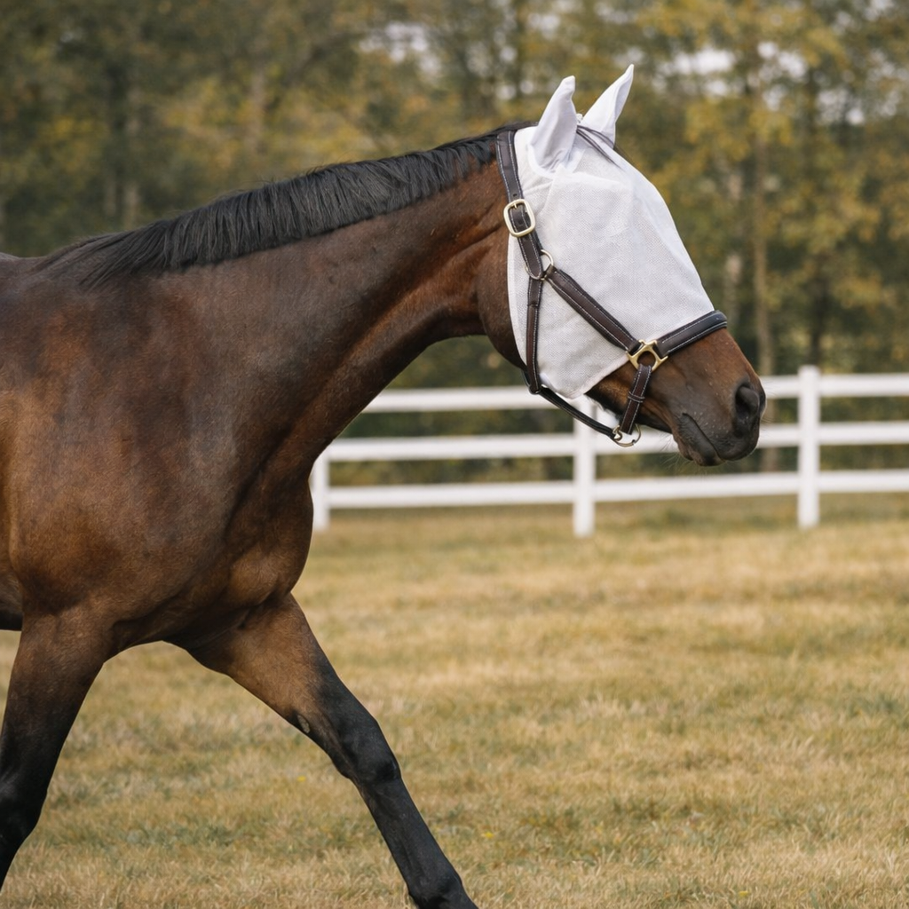 Breathable Fly Mask with Ears — White